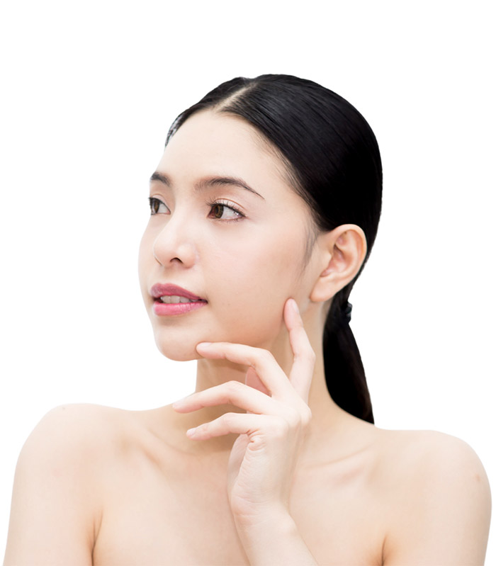 Female neck liposuction model poses at Viradia Plastic Surgery in Tampa, Florida