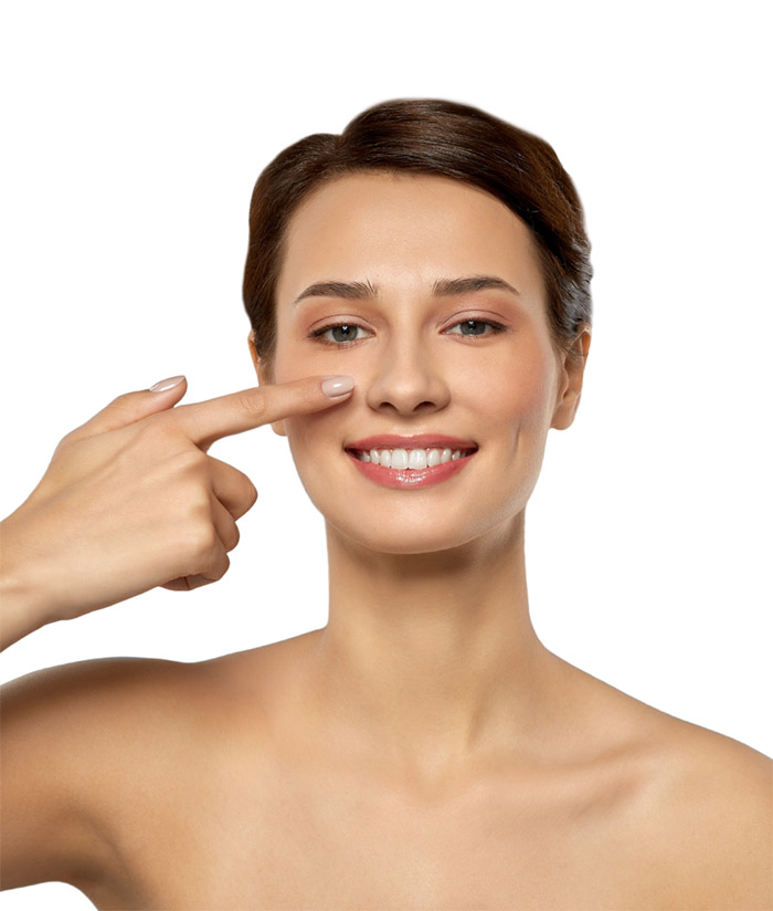 Female rhinoplasty model poses at Viradia Plastic Surgery in Tampa, Florida